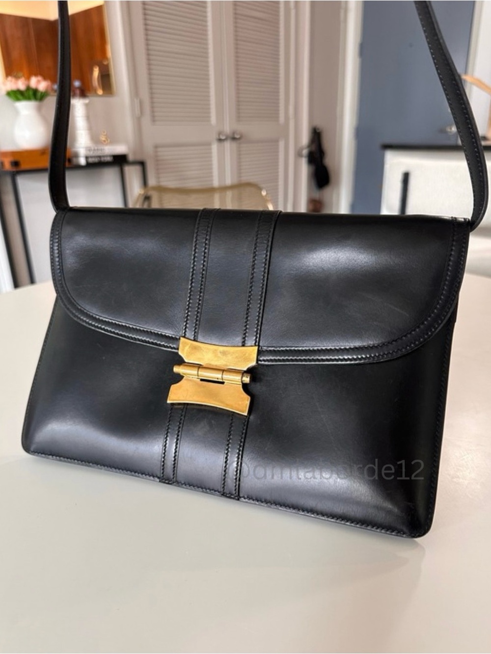 Vintage Hermès Cécile Box Calf Black Shoulder & Clutch Bag W/Box/Dustbag - Picture 5 of 16